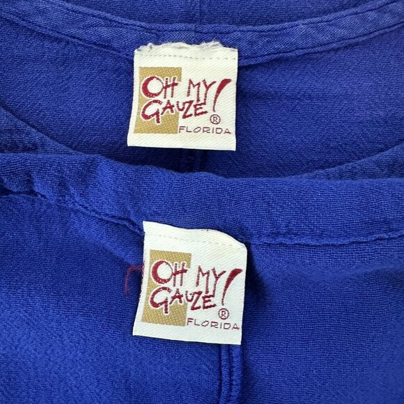 Oh My Gauze Size 2 Blue Cotton 2Pc Short Sleeve Buttons Blouse & Top Lagenlook - Picture 14 of 16